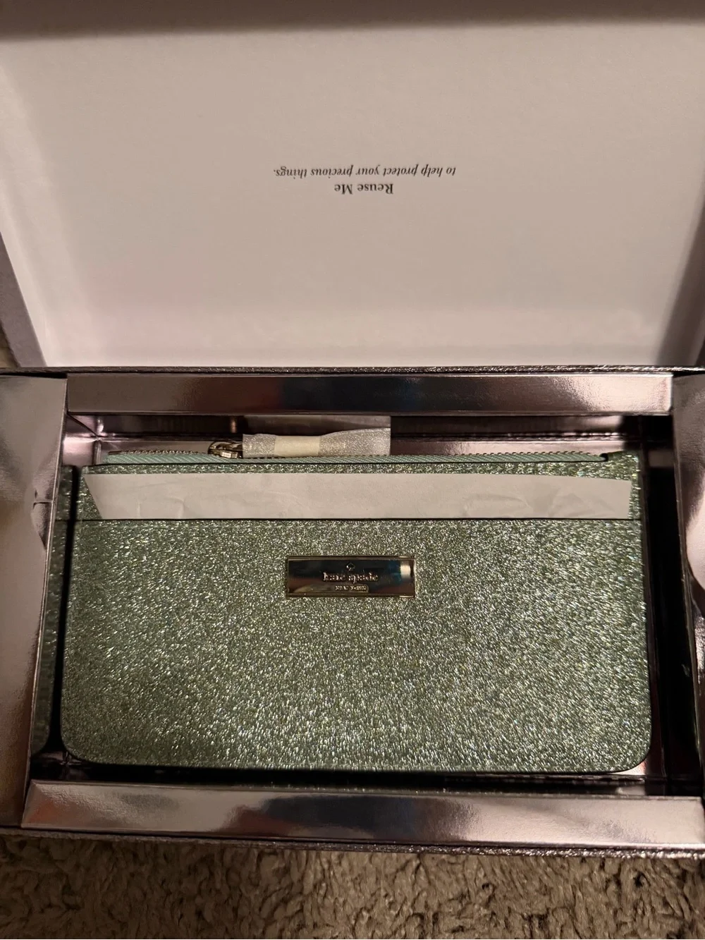NWT Kate Spade Mint Green Glitter Wallet
